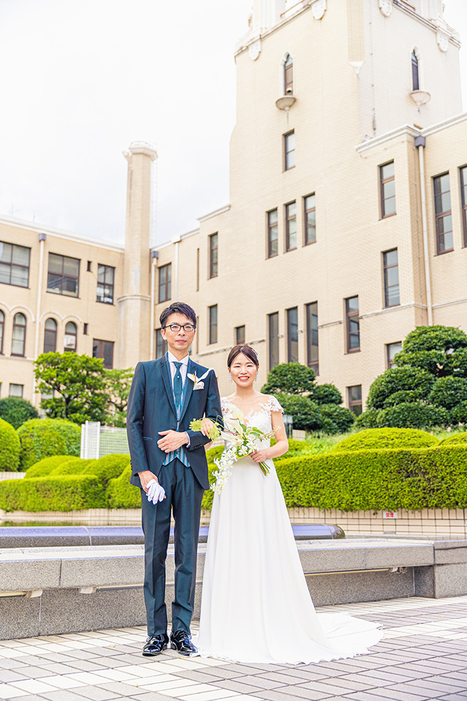 静岡フォトウエディングのフィーノスタイルで撮影した静岡市役所旧庁舎の新郎新婦