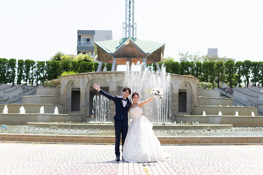 静岡フォトウエディングのフィーノスタイルで撮影した常磐公園の新郎新婦