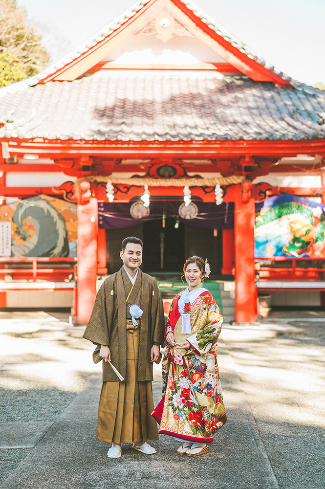 静岡フォトウエディングのフィーノスタイルで撮影した米之宮浅間神社の新郎新婦
