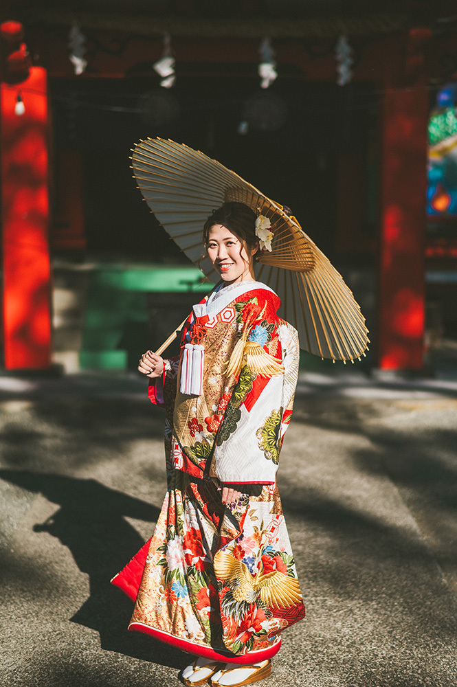 静岡フォトウエディングのフィーノスタイルで撮影した米之宮浅間神社の新郎新婦