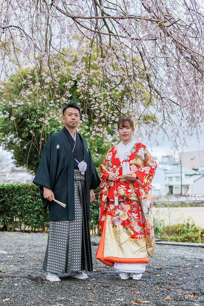 静岡フォトウエディングのフィーノスタイルで撮影した桜と新郎新婦