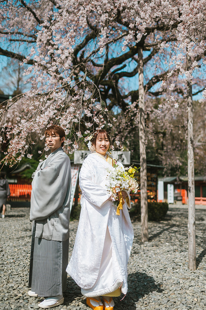 静岡フォトウエディングのフィーノスタイルで撮影した桜と新郎新婦